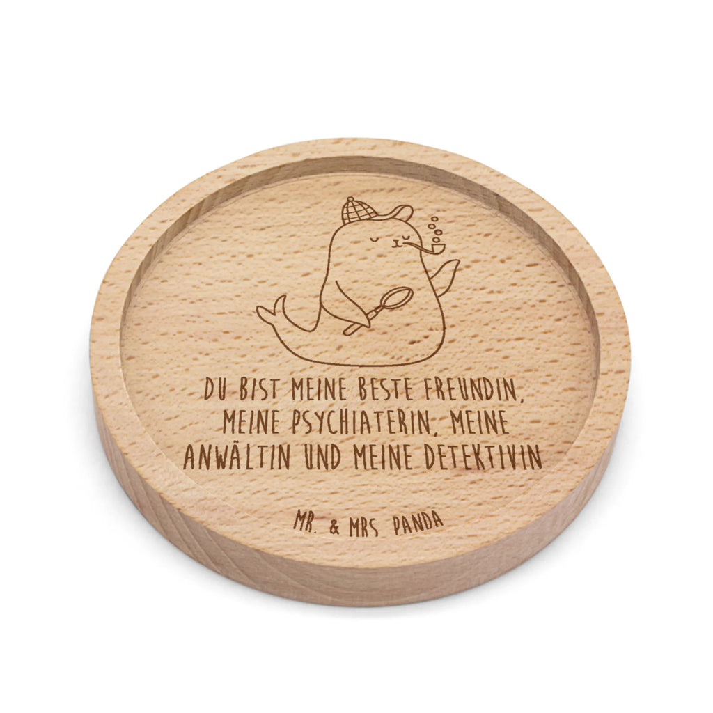 Wooden Coaster seal sherlock small animals, cute, funny, cute animal motives, hand drawn, small world, funny sayings, good mood, happy, gifts, gift ideas, special gifts, animal lover, card
