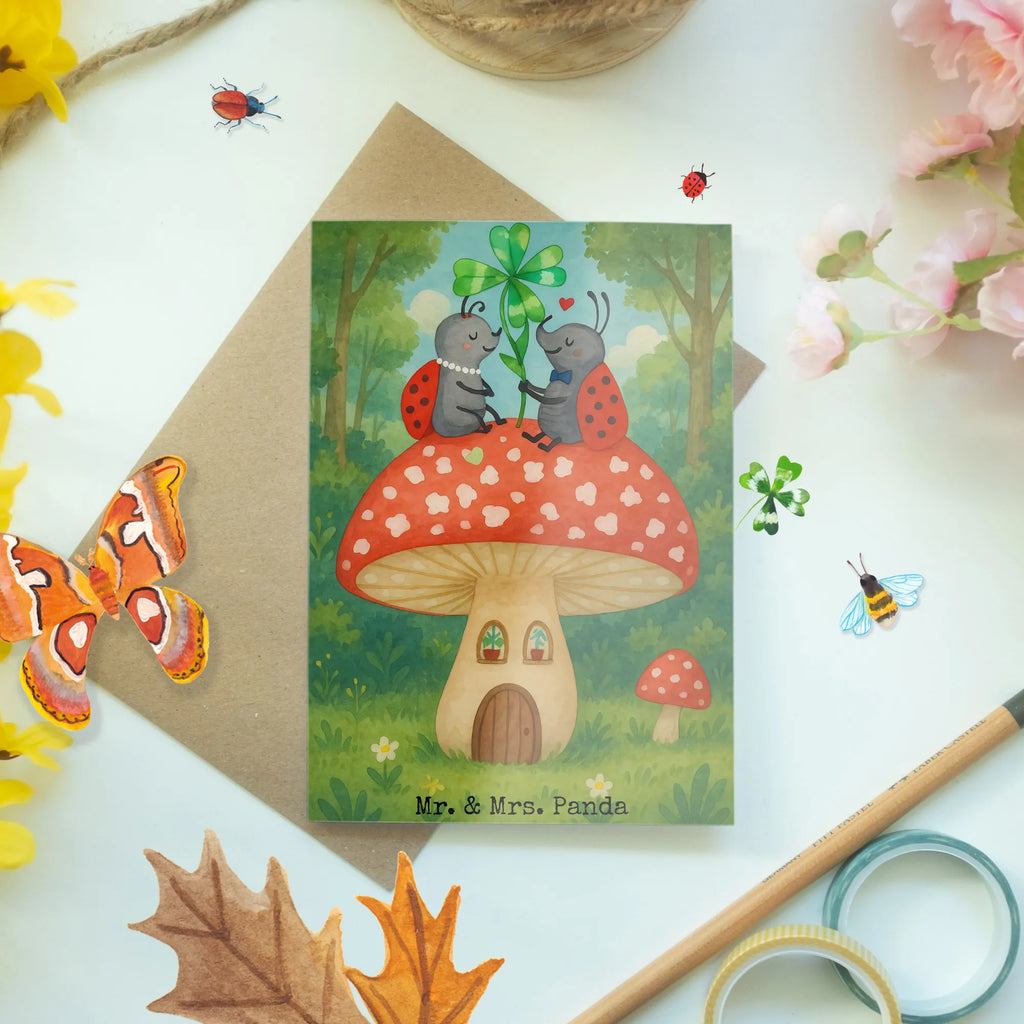 Greetings card ladybug toadstool Design Grußkarte, Klappkarte, Einladungskarte, Glückwunschkarte, Hochzeitskarte, Geburtstagskarte, Karte, Ansichtskarten, Tiermotive, Gute Laune, lustige Sprüche, Tiere, Haus, Wohnung, zuhause, Fliegenpilz, Marienkäfer, Fleigenpilzhaus
