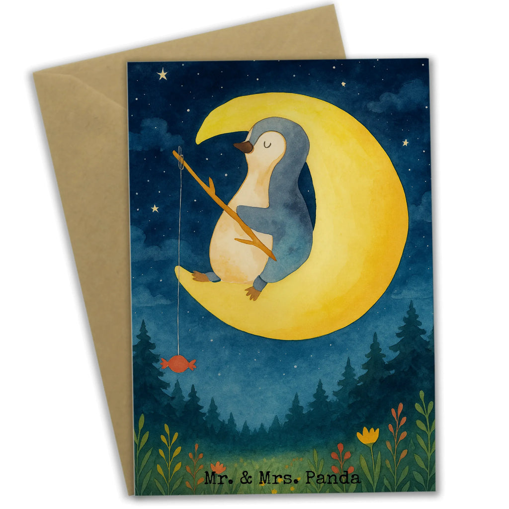 Grußkarte Pinguin Mond Design Grußkarte, Klappkarte, Einladungskarte, Glückwunschkarte, Hochzeitskarte, Geburtstagskarte, Karte, Ansichtskarten, Pinguin, Pinguine, Spruch, schlafen, Nachtruhe, Einschlafen, Schlafzimmer, Schlafstörungen, Gästezimmer