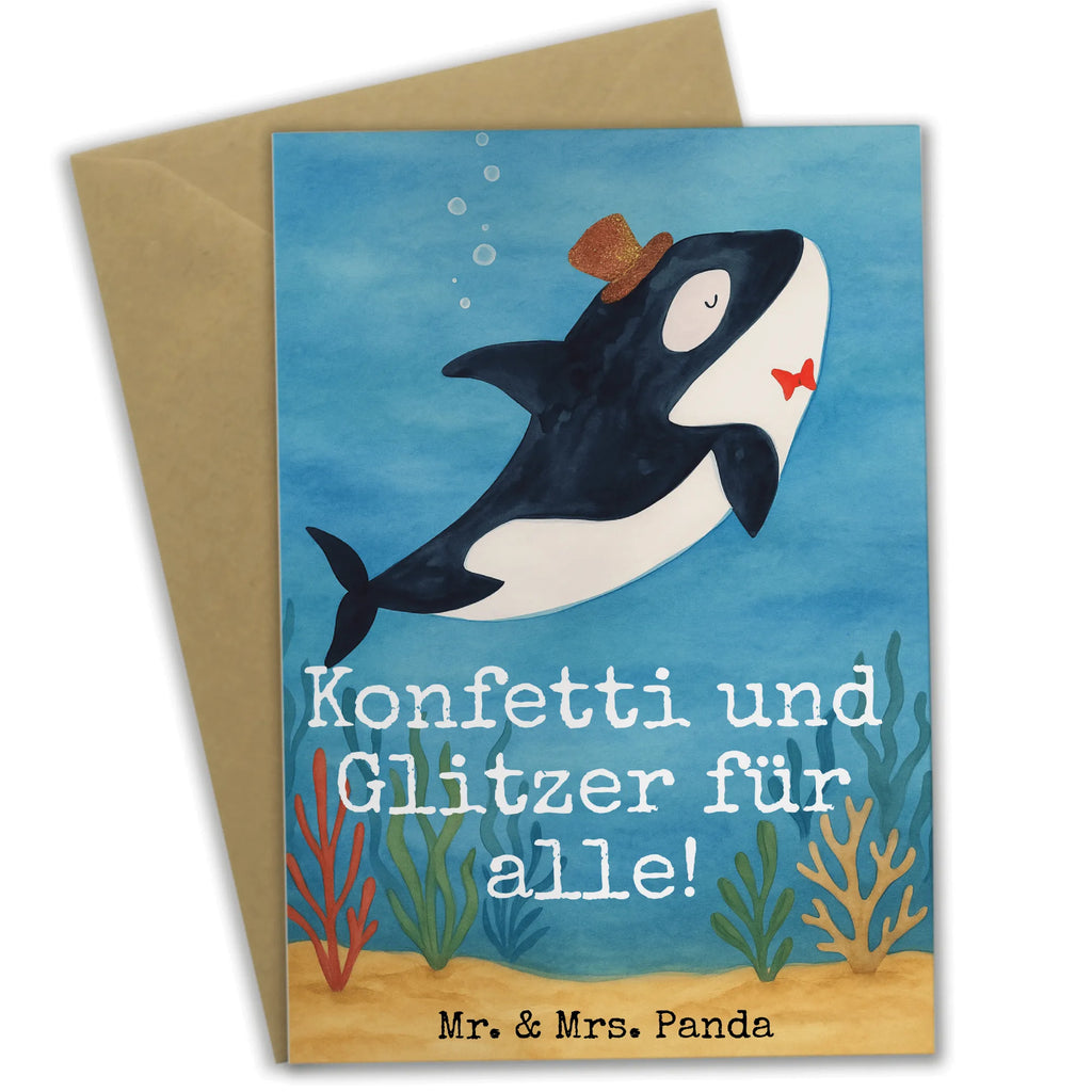 Grußkarte Orca Zylinder Design Grußkarte, Klappkarte, Einladungskarte, Glückwunschkarte, Hochzeitskarte, Geburtstagskarte, Karte, Ansichtskarten, Meerestiere, Meer, Urlaub, Narwal, Glitter, Konfetti, Glitzer, Geburtstag, Feier, Fete, Fest, Glückwunsch, Orca
