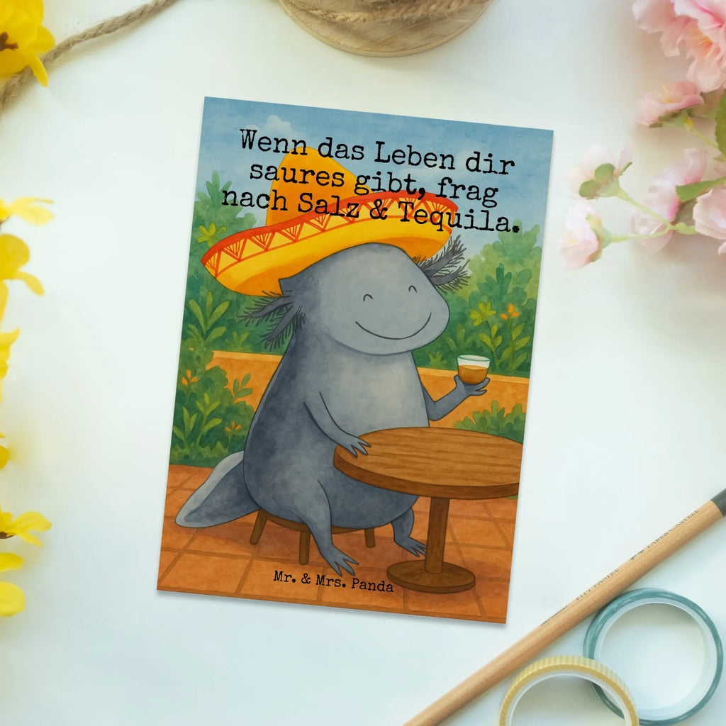 Postkarte Axolotl Tequila Design Postkarte, Karte, Geschenkkarte, Grußkarte, Einladung, Ansichtskarte, Geburtstagskarte, Einladungskarte, Dankeskarte, Ansichtskarten, Einladung Geburtstag, Einladungskarten Geburtstag, Axolotl, Molch, Mexico, Mexiko, Sombrero, Zitrone, Tequila, Motivation, Spruch, Schwanzlurch, Lurch, Lurche, Axolot, Feuerdrache, Feuersalamander
