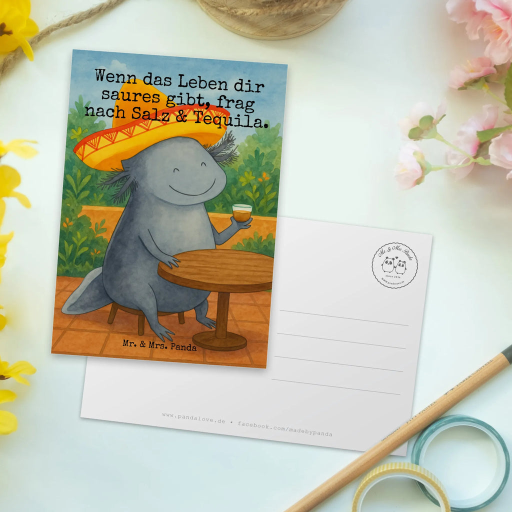 Postkarte Axolotl Tequila Design Postkarte, Karte, Geschenkkarte, Grußkarte, Einladung, Ansichtskarte, Geburtstagskarte, Einladungskarte, Dankeskarte, Ansichtskarten, Einladung Geburtstag, Einladungskarten Geburtstag, Axolotl, Molch, Mexico, Mexiko, Sombrero, Zitrone, Tequila, Motivation, Spruch, Schwanzlurch, Lurch, Lurche, Axolot, Feuerdrache, Feuersalamander
