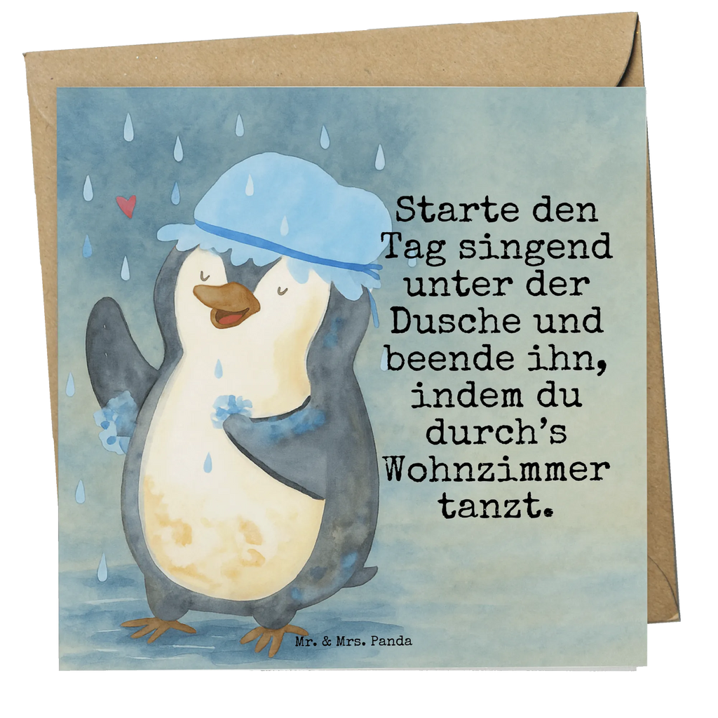 Deluxe Card Penguin have a shower Design Klappkarte, Grußkarte, Hochwertige Klappkarte, Geburtstagskarte, Karte, Hochzeitskarte, Hochwertige Grußkarte, Glückwunschkarte, Einladungskarte, Pinguin, Dusche, Pinguine, Neustart, Neuanfang, Motivation, glücklich sein, Lebensmotto, duschen