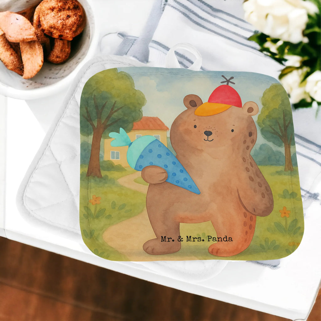 2-elementowy zestaw podkładek pod garnki Niedźwiedź Torebka szkolna Design Ofenhandschuh, Topflappen lustig, Topflappen mit Spruch, Topflappen, Topflappenset, Topfhandschuh, Topfhandschuhe, Topflappen 2er Set, Topfuntersetzer, Topflappen Set, Ofenhandschuhe, Schöne Topflappen, Bär, Teddy, Teddybär, Grundschule, Bär Motiv, Erster Schultag Geschenk, Schulbeginn, Einschulung Geschenk, Schulanfang, Schultüte, Schule Geschenk