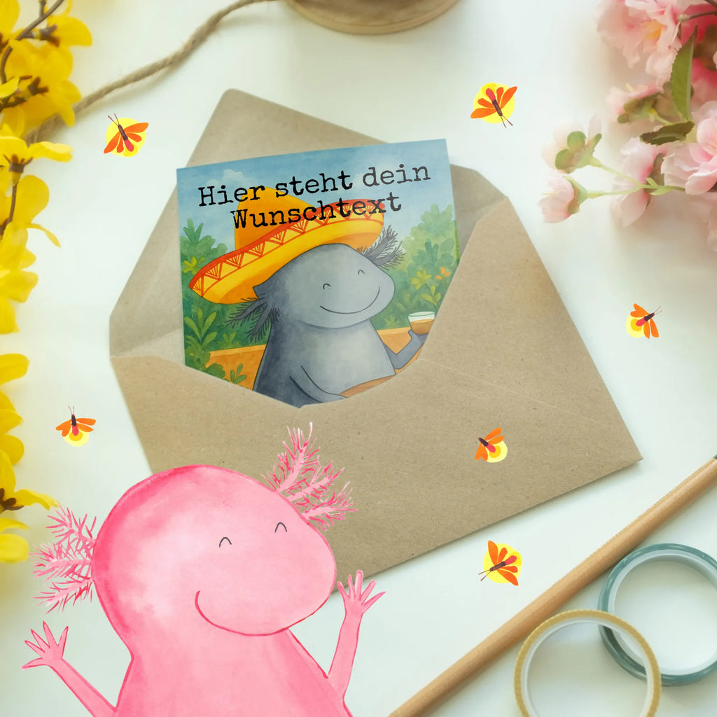 Personalised greetings card axolotl tequila Design Grußkarten personalisiert, Personalisierte Grußkarte, Personalisierte Einladungskarte, Personalisierte Karte, Grußkarte mit persönlichen Nachrichten, Personalisierte Hochzeitskarte, Grußkarte selbst gestalten, Grußkarte mit Namen, Personalisierte Glückwunschkarte, Grußkarte selber drucken, Personalisiertere Klappkarte, Personalisierte Geburtstagskarte, Grußkarte als Geldgeschenk, Axolotl, Molch, Lurche, Feuersalamander, Sombrero, Mexiko, Spruch, Tequila, Lurch, Feuerdrache, Zitrone, Schwanzlurch, Mexico, Motivation, Axolot