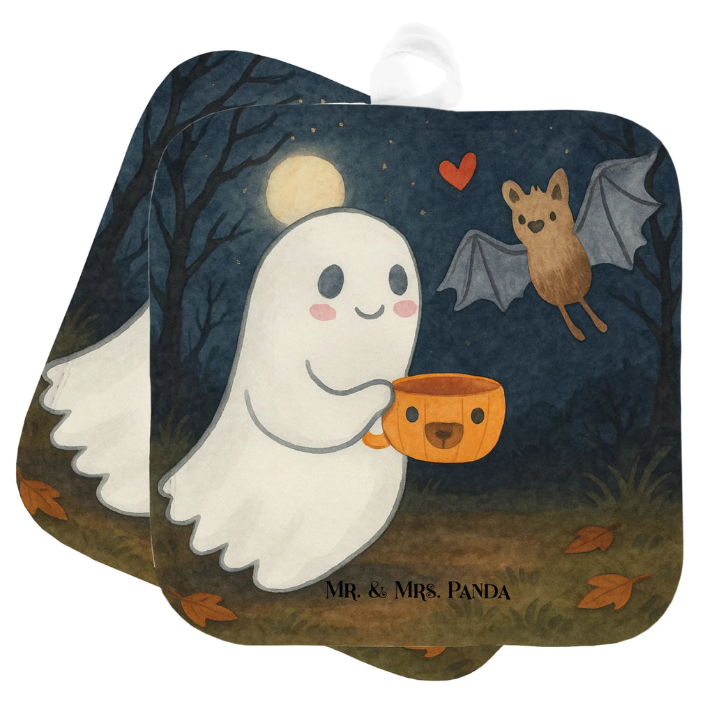 2-elementowy zestaw podkładek pod garnki Duch kawa Design Topfhandschuhe, Topflappen 2er Set, Topfhandschuh, Ofenhandschuhe, Topflappen lustig, Topflappen, Schöne Topflappen, Ofenhandschuh, Topfuntersetzer, Topflappen Set, Topflappen mit Spruch, Topflappenset, Halloween, Deko, Martinssingen, Dekoration, Geschenke, Schenken, Gespenst, Kaffee