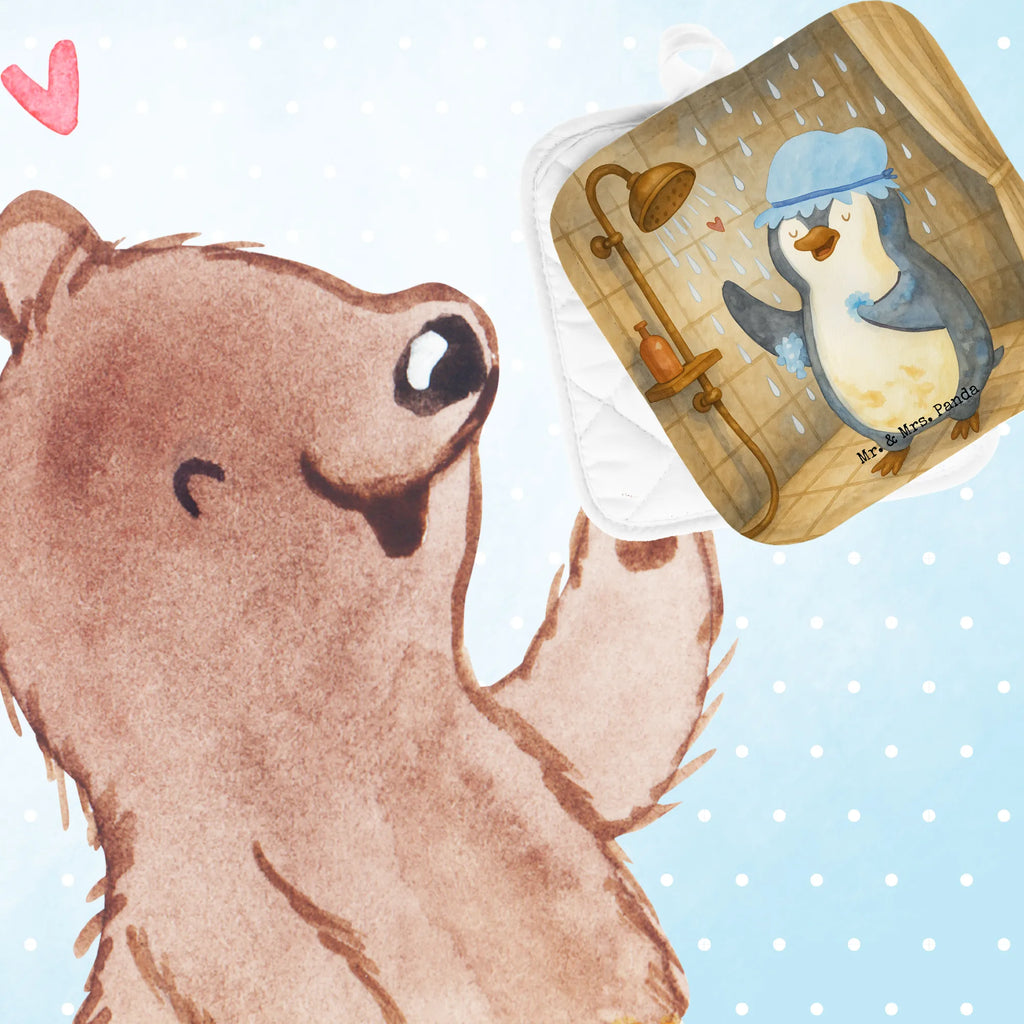 2-elementowy zestaw podkładek pod garnki Pingwin Prysznic Design Topflappen, Topfuntersetzer, Ofenhandschuh, Topflappen Set, Topflappen lustig, Topflappen mit Spruch, Ofenhandschuhe, Topfhandschuhe, Topfhandschuh, Topflappenset, Topflappen 2er Set, Schöne Topflappen, Pinguin, Pinguine, Dusche, duschen, Lebensmotto, Motivation, Neustart, Neuanfang, glücklich sein