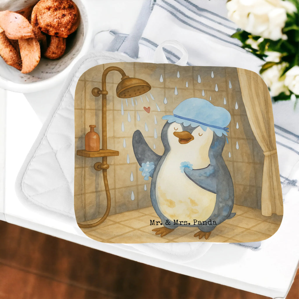 2-elementowy zestaw podkładek pod garnki Pingwin Prysznic Design Topflappen, Topfuntersetzer, Ofenhandschuh, Topflappen Set, Topflappen lustig, Topflappen mit Spruch, Ofenhandschuhe, Topfhandschuhe, Topfhandschuh, Topflappenset, Topflappen 2er Set, Schöne Topflappen, Pinguin, Pinguine, Dusche, duschen, Lebensmotto, Motivation, Neustart, Neuanfang, glücklich sein