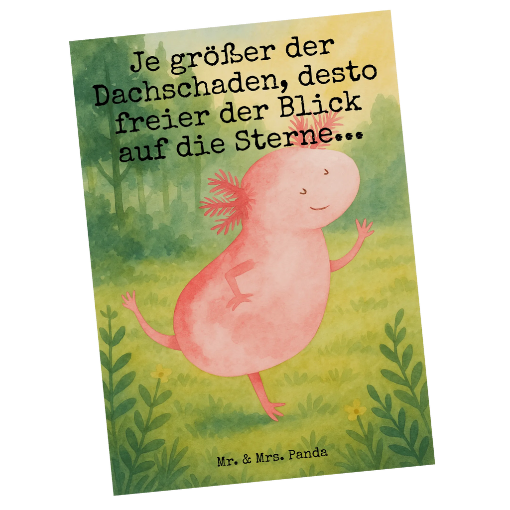 Postkarte Axolotl Tanzen Design Postkarte, Karte, Geschenkkarte, Grußkarte, Einladung, Ansichtskarte, Geburtstagskarte, Einladungskarte, Dankeskarte, Ansichtskarten, Einladung Geburtstag, Einladungskarten Geburtstag, Axolotl, Molch, Axolot, Schwanzlurch, Lurch, Lurche, Dachschaden, Sterne, verrückt, Freundin, beste Freundin