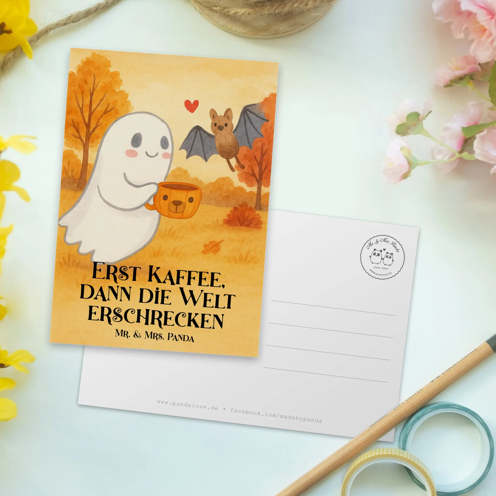 Pocztówka Duch kawa Design Ansichtskarte, Einladung, Grußkarte, Einladungskarten Geburtstag, Ansichtskarten, Dankeskarte, Einladungskarte, Einladung Geburtstag, Karte, Geburtstagskarte, Postkarte, Geschenkkarte, Halloween, Deko, Martinssingen, Dekoration, Geschenke, Schenken, Kaffee, Gespenst