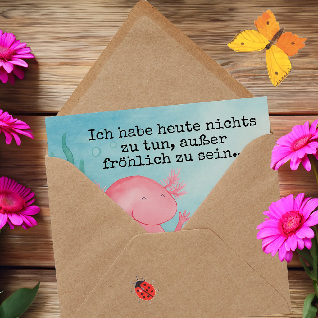 Deluxe Karte Axolotl Hurra Design Karte, Grußkarte, Klappkarte, Einladungskarte, Glückwunschkarte, Hochzeitskarte, Geburtstagskarte, Hochwertige Grußkarte, Hochwertige Klappkarte, Axolotl, Molch, Axolot, Schwanzlurch, Lurch, Lurche, fröhlich, Spaß, Freude, Motivation, Zufriedenheit