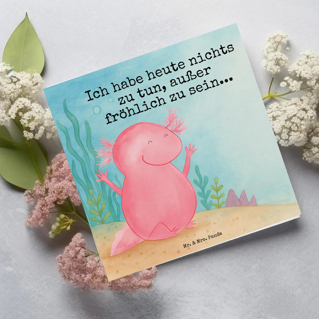Deluxe Karte Axolotl Hurra Design Karte, Grußkarte, Klappkarte, Einladungskarte, Glückwunschkarte, Hochzeitskarte, Geburtstagskarte, Hochwertige Grußkarte, Hochwertige Klappkarte, Axolotl, Molch, Axolot, Schwanzlurch, Lurch, Lurche, fröhlich, Spaß, Freude, Motivation, Zufriedenheit