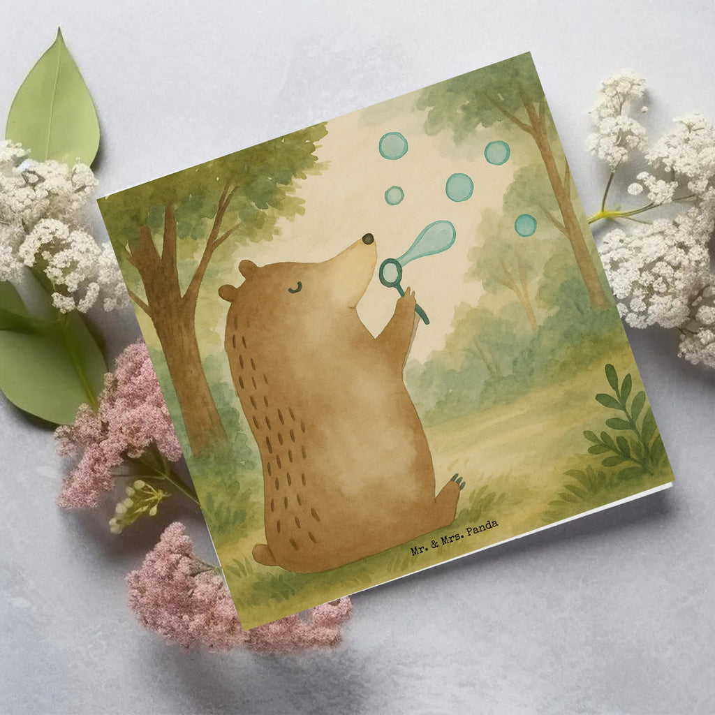 Karta Deluxe niedźwiedź bańki mydlane Design Karte, Grußkarte, Klappkarte, Einladungskarte, Glückwunschkarte, Hochzeitskarte, Geburtstagskarte, Hochwertige Grußkarte, Hochwertige Klappkarte, Bär, Teddy, Teddybär, Seifenblasen Bär Lustig Sein Glücklich Traurig Happy