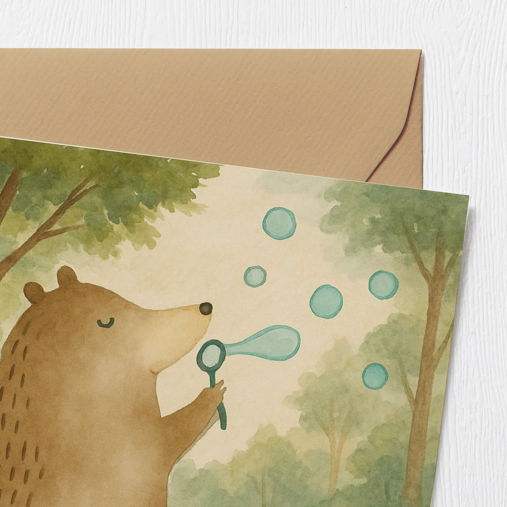 Karta Deluxe niedźwiedź bańki mydlane Design Karte, Grußkarte, Klappkarte, Einladungskarte, Glückwunschkarte, Hochzeitskarte, Geburtstagskarte, Hochwertige Grußkarte, Hochwertige Klappkarte, Bär, Teddy, Teddybär, Seifenblasen Bär Lustig Sein Glücklich Traurig Happy
