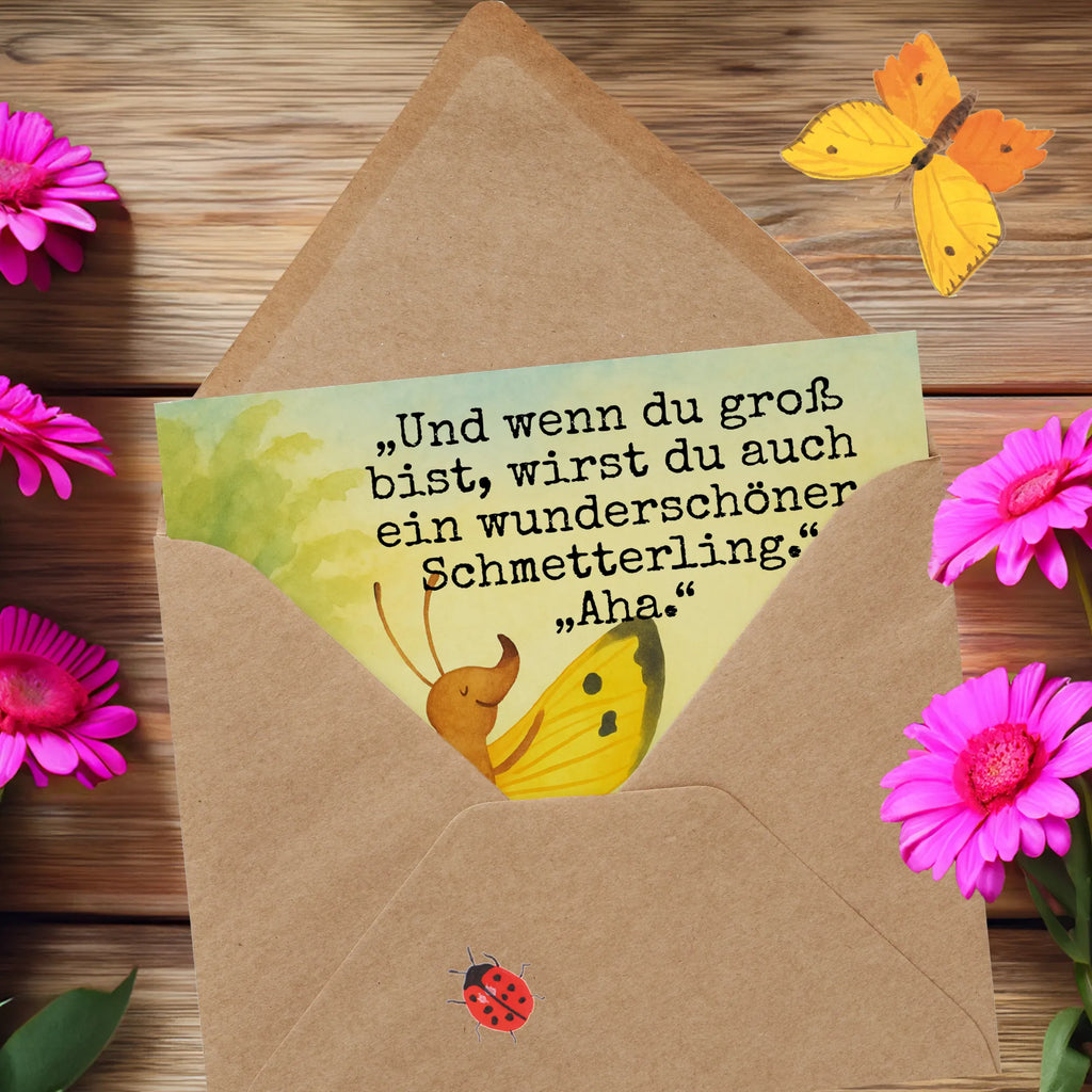 Deluxe Karte Raupe Schmetterling Design Karte, Grußkarte, Klappkarte, Einladungskarte, Glückwunschkarte, Hochzeitskarte, Geburtstagskarte, Hochwertige Grußkarte, Hochwertige Klappkarte, Tiermotive, Gute Laune, lustige Sprüche, Tiere, Raupe, Schmetterling, Zitronenfalter, Entwicklung, Erwachsen werden, Kokon, Hut, Hütchen, Schönheit, Aufwachsen