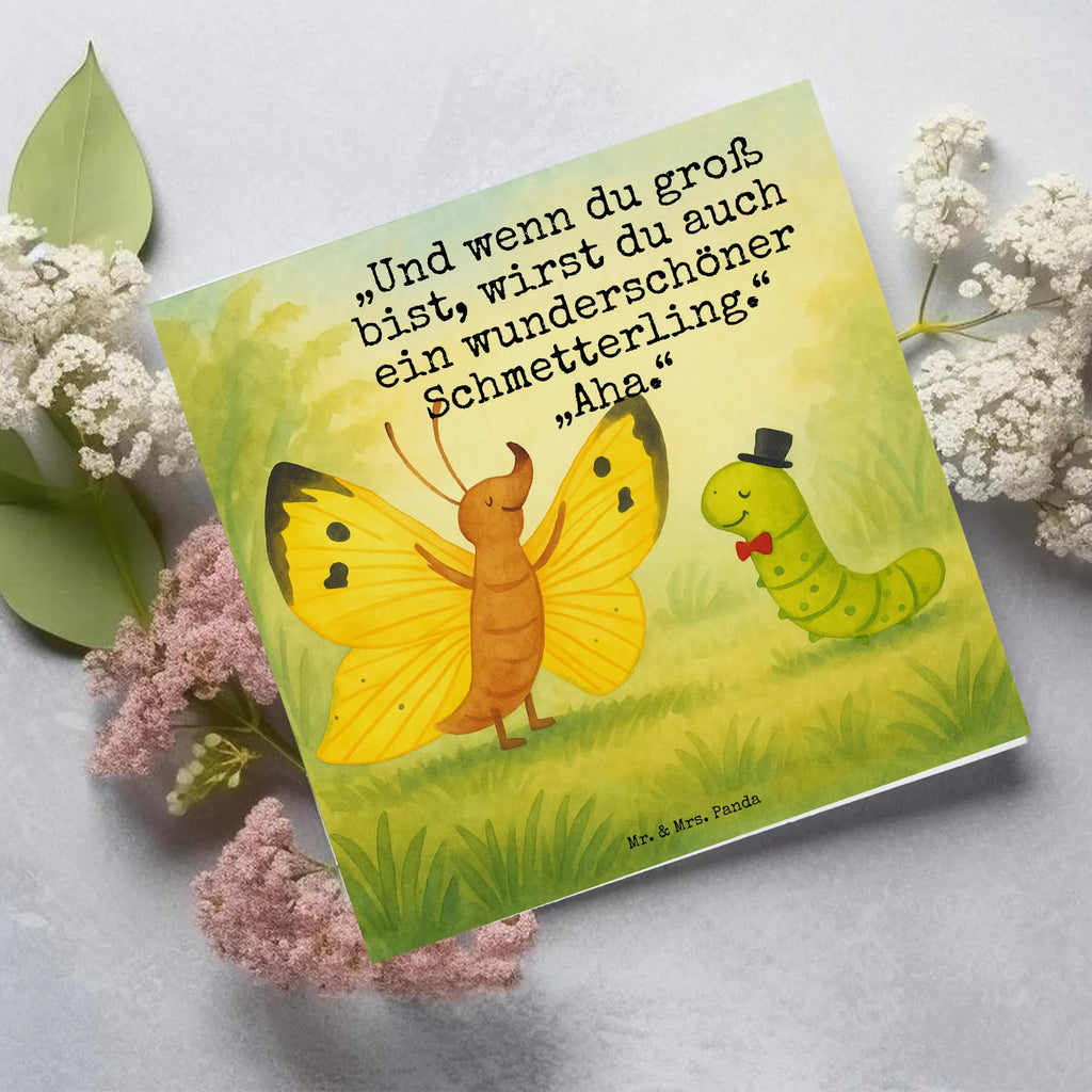 Deluxe Karte Raupe Schmetterling Design Karte, Grußkarte, Klappkarte, Einladungskarte, Glückwunschkarte, Hochzeitskarte, Geburtstagskarte, Hochwertige Grußkarte, Hochwertige Klappkarte, Tiermotive, Gute Laune, lustige Sprüche, Tiere, Raupe, Schmetterling, Zitronenfalter, Entwicklung, Erwachsen werden, Kokon, Hut, Hütchen, Schönheit, Aufwachsen