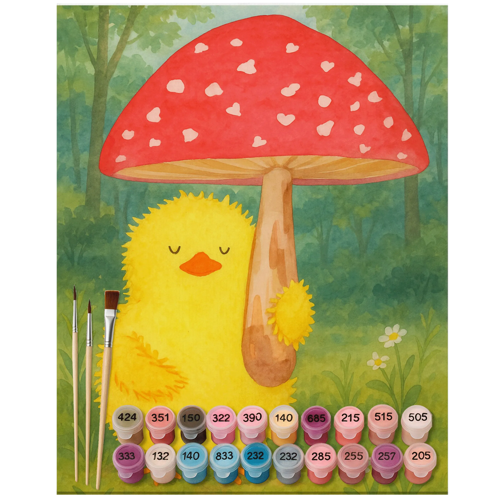 Paint by Numbers chick toadstool Design DIY, Bastelidee, Kreativität, Kunstwerk, Malen nach Zahlen, Ausmalbild, Malen, Baseln, Künstler, Ostern, Osterhase, Ostergeschenke, Osternest, Osterdeko, Geschenke zu Ostern, Ostern Geschenk, Ostergeschenke Kinder, Ostern Kinder, Frohe Ostern, Küken, Fliegenpilz, Ostergrüße, Glückspilz