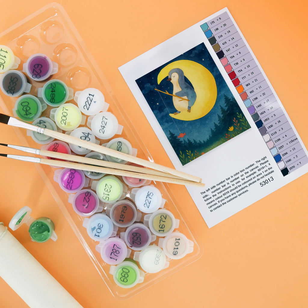 Paint by Numbers Penguin moon Design Penguin, North Pole, Winter, Penguins, sleep, penguins, guest room, bedroom, night's rest, insomnia, saying, falling asleep