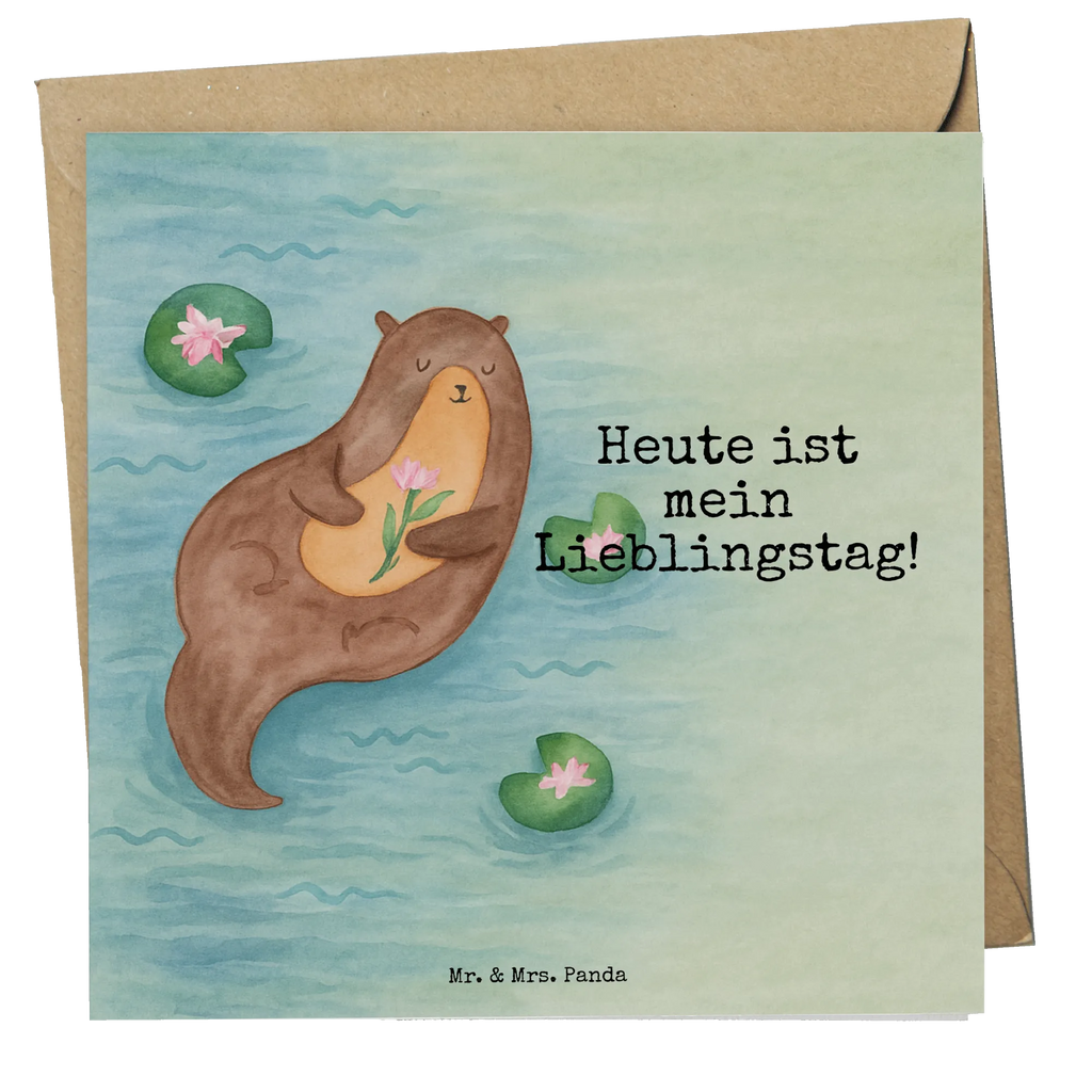 Deluxe Karte Otter Seerose Design Karte, Grußkarte, Klappkarte, Einladungskarte, Glückwunschkarte, Hochzeitskarte, Geburtstagskarte, Hochwertige Grußkarte, Hochwertige Klappkarte, Otter, Fischotter, Seeotter, Otter Seeotter See Otter