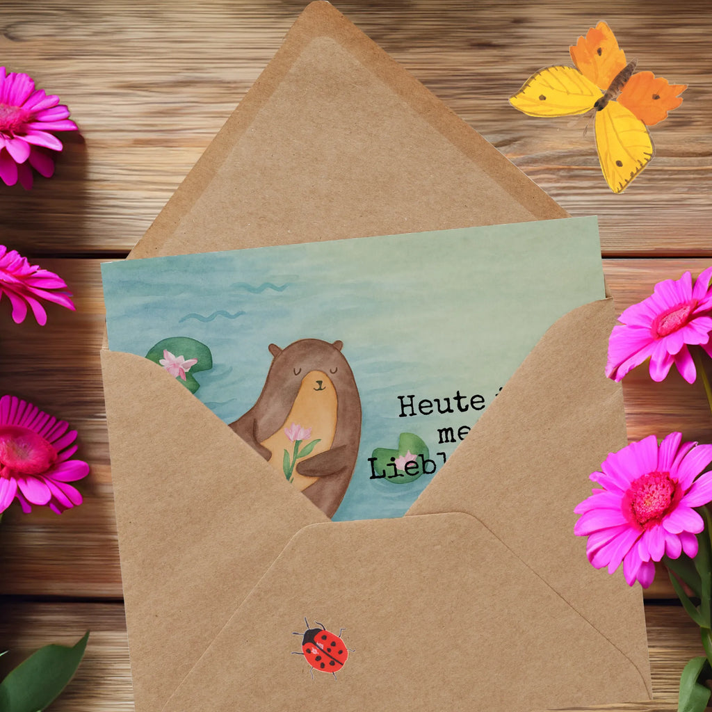 Deluxe Karte Otter Seerose Design Karte, Grußkarte, Klappkarte, Einladungskarte, Glückwunschkarte, Hochzeitskarte, Geburtstagskarte, Hochwertige Grußkarte, Hochwertige Klappkarte, Otter, Fischotter, Seeotter, Otter Seeotter See Otter