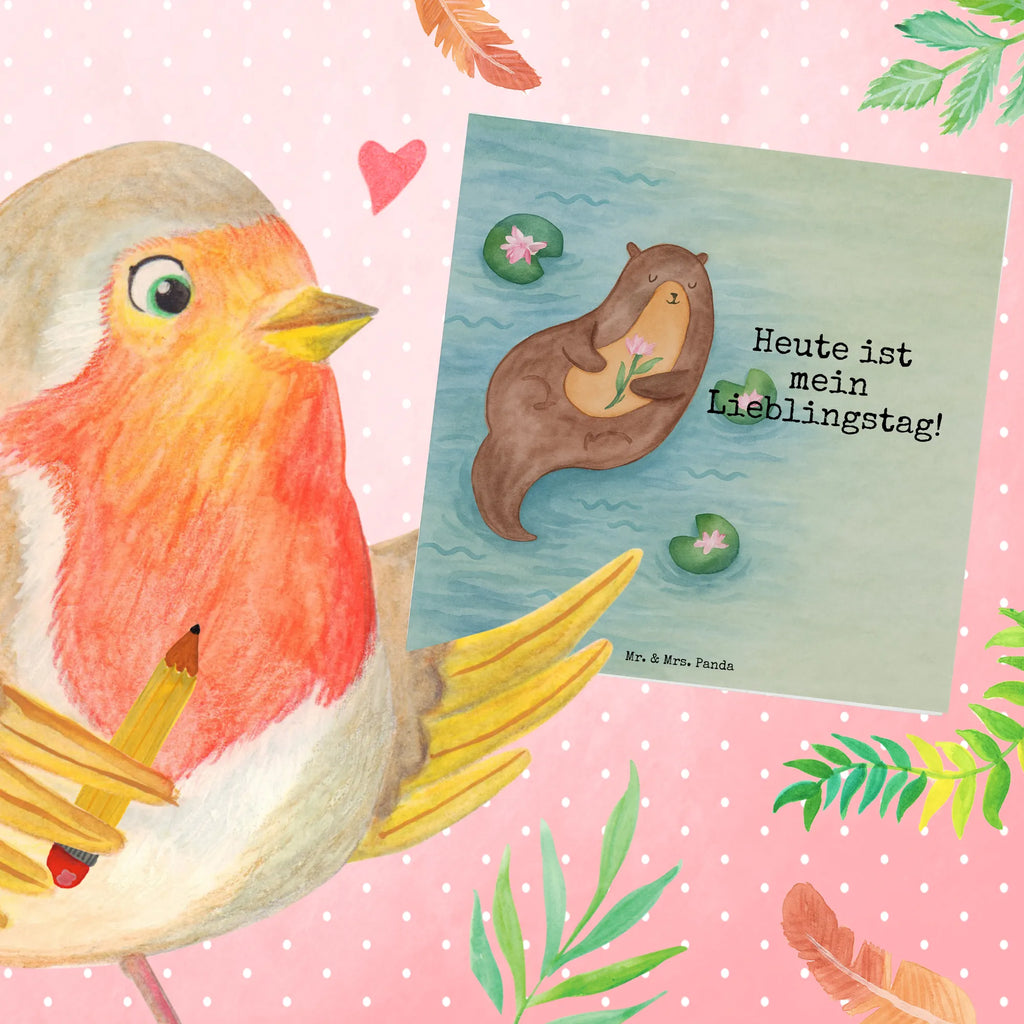 Deluxe Karte Otter Seerose Design Karte, Grußkarte, Klappkarte, Einladungskarte, Glückwunschkarte, Hochzeitskarte, Geburtstagskarte, Hochwertige Grußkarte, Hochwertige Klappkarte, Otter, Fischotter, Seeotter, Otter Seeotter See Otter