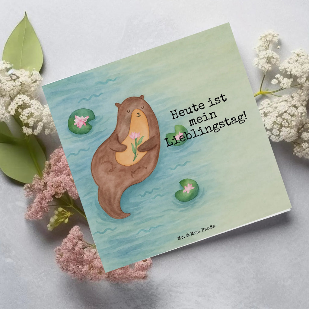 Deluxe Karte Otter Seerose Design Karte, Grußkarte, Klappkarte, Einladungskarte, Glückwunschkarte, Hochzeitskarte, Geburtstagskarte, Hochwertige Grußkarte, Hochwertige Klappkarte, Otter, Fischotter, Seeotter, Otter Seeotter See Otter