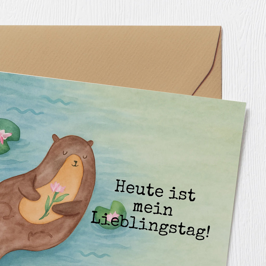 Deluxe Karte Otter Seerose Design Karte, Grußkarte, Klappkarte, Einladungskarte, Glückwunschkarte, Hochzeitskarte, Geburtstagskarte, Hochwertige Grußkarte, Hochwertige Klappkarte, Otter, Fischotter, Seeotter, Otter Seeotter See Otter