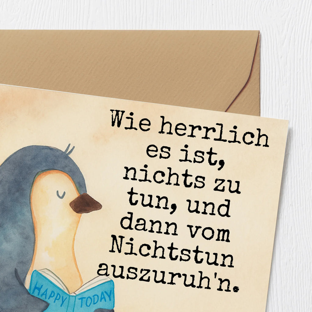 Deluxe Karte Pinguin Buch Design Karte, Grußkarte, Klappkarte, Einladungskarte, Glückwunschkarte, Hochzeitskarte, Geburtstagskarte, Hochwertige Grußkarte, Hochwertige Klappkarte, Pinguin, Pinguine, Buch, Lesen, Bücherwurm, Nichtstun, Faulenzen, Ferien, Urlaub, Freizeit