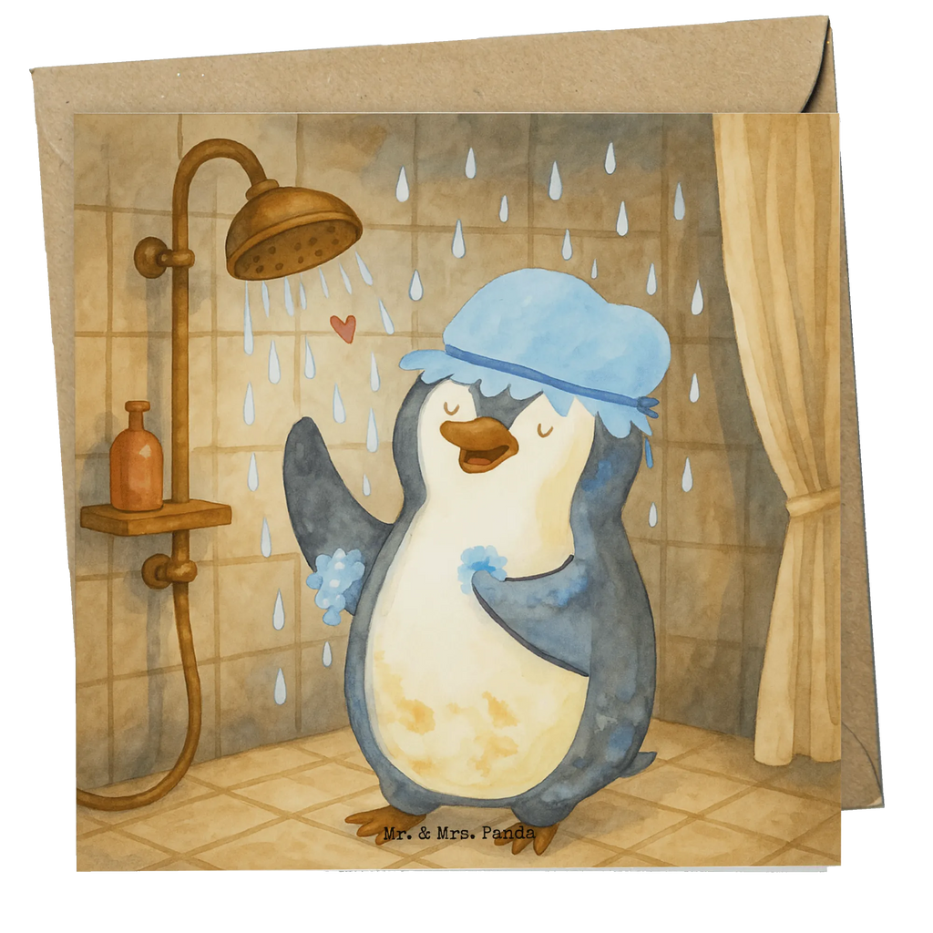 Deluxe Card Penguin have a shower Design Klappkarte, Grußkarte, Hochwertige Klappkarte, Geburtstagskarte, Karte, Hochzeitskarte, Hochwertige Grußkarte, Glückwunschkarte, Einladungskarte, Pinguin, Dusche, Pinguine, Neustart, Neuanfang, Motivation, glücklich sein, Lebensmotto, duschen
