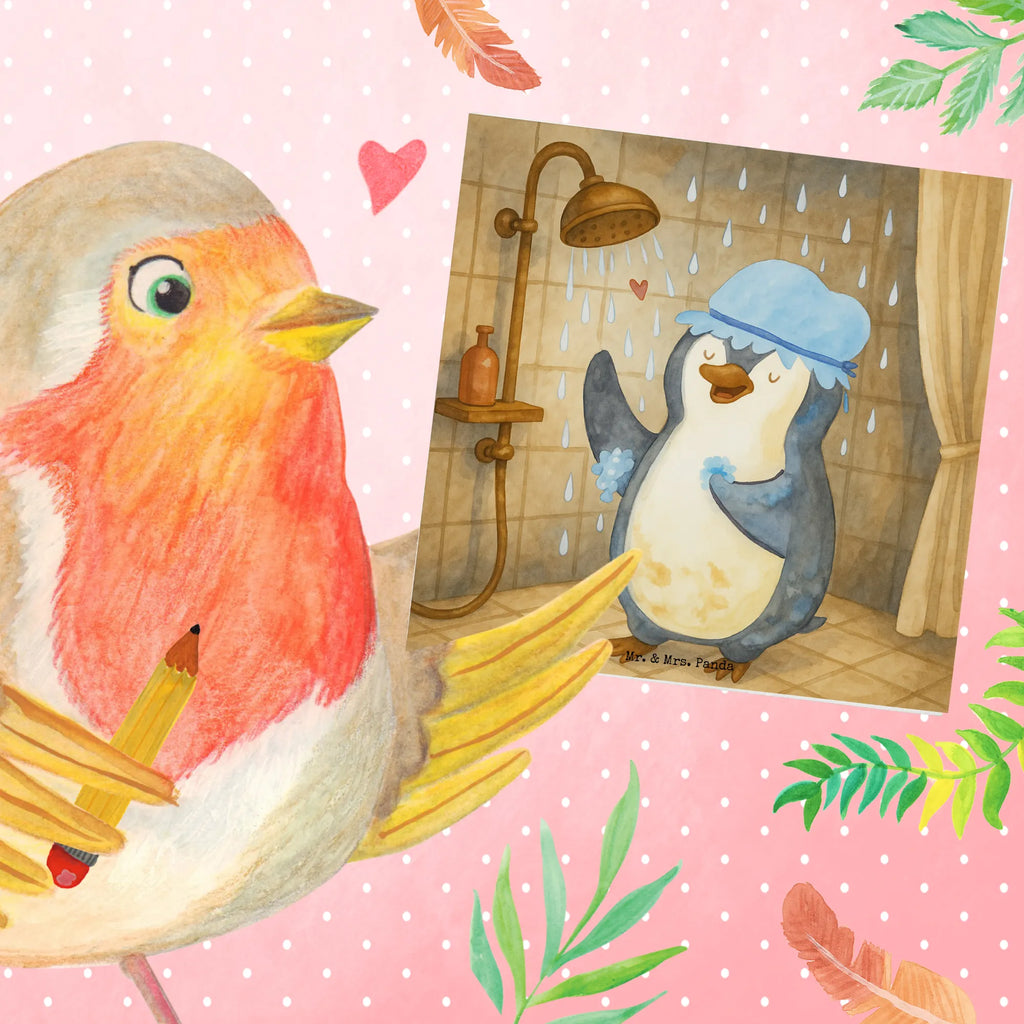 Deluxe Card Penguin have a shower Design Klappkarte, Grußkarte, Hochwertige Klappkarte, Geburtstagskarte, Karte, Hochzeitskarte, Hochwertige Grußkarte, Glückwunschkarte, Einladungskarte, Pinguin, Dusche, Pinguine, Neustart, Neuanfang, Motivation, glücklich sein, Lebensmotto, duschen