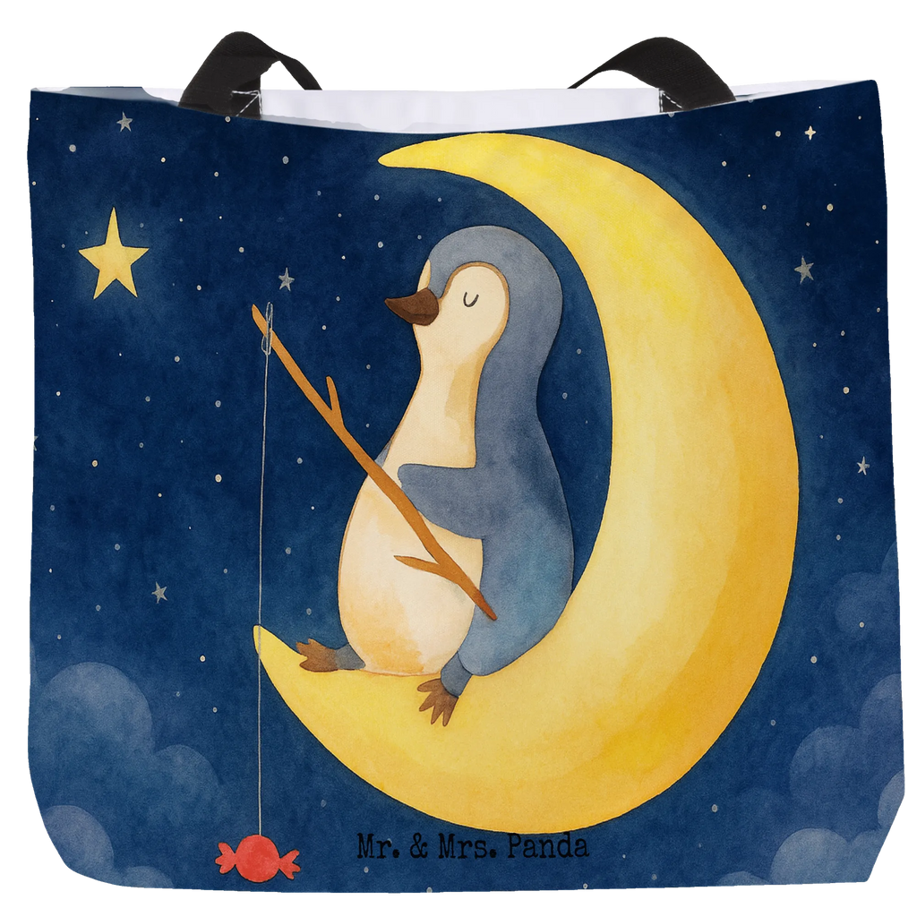 Shopper Penguin moon Design Beutel, Einkaufstasche, Tasche, Strandtasche, Einkaufsbeutel, Shopper, Schultasche, Freizeittasche, Tragebeutel, Schulbeutel, Alltagstasche, Pinguin, Pinguine, Spruch, schlafen, Nachtruhe, Einschlafen, Schlafzimmer, Schlafstörungen, Gästezimmer