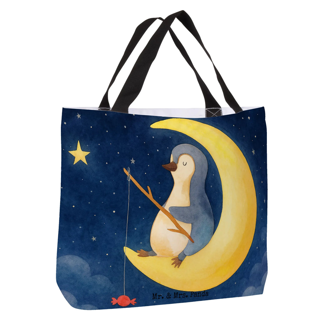 Shopper Penguin moon Design Beutel, Einkaufstasche, Tasche, Strandtasche, Einkaufsbeutel, Shopper, Schultasche, Freizeittasche, Tragebeutel, Schulbeutel, Alltagstasche, Pinguin, Pinguine, Spruch, schlafen, Nachtruhe, Einschlafen, Schlafzimmer, Schlafstörungen, Gästezimmer