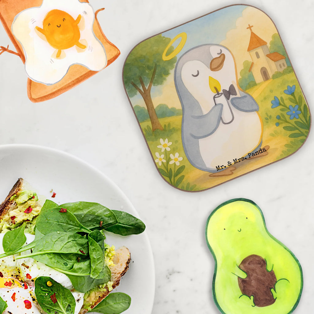 Square coaster penguin communion Design Untersetzer, Bierdeckel, Glasuntersetzer, Untersetzer Gläser, Getränkeuntersetzer, Untersetzer aus Holz, Untersetzer für Gläser, Korkuntersetzer, Untersetzer Holz, Holzuntersetzer, Tassen Untersetzer, Untersetzer Design, Konfirmation, Kommunion, Jugendweihe, Konfirmation Geschenk, Kommunion Geschenk, Kommunion Dankeschön, Glauben, Sonnenschein