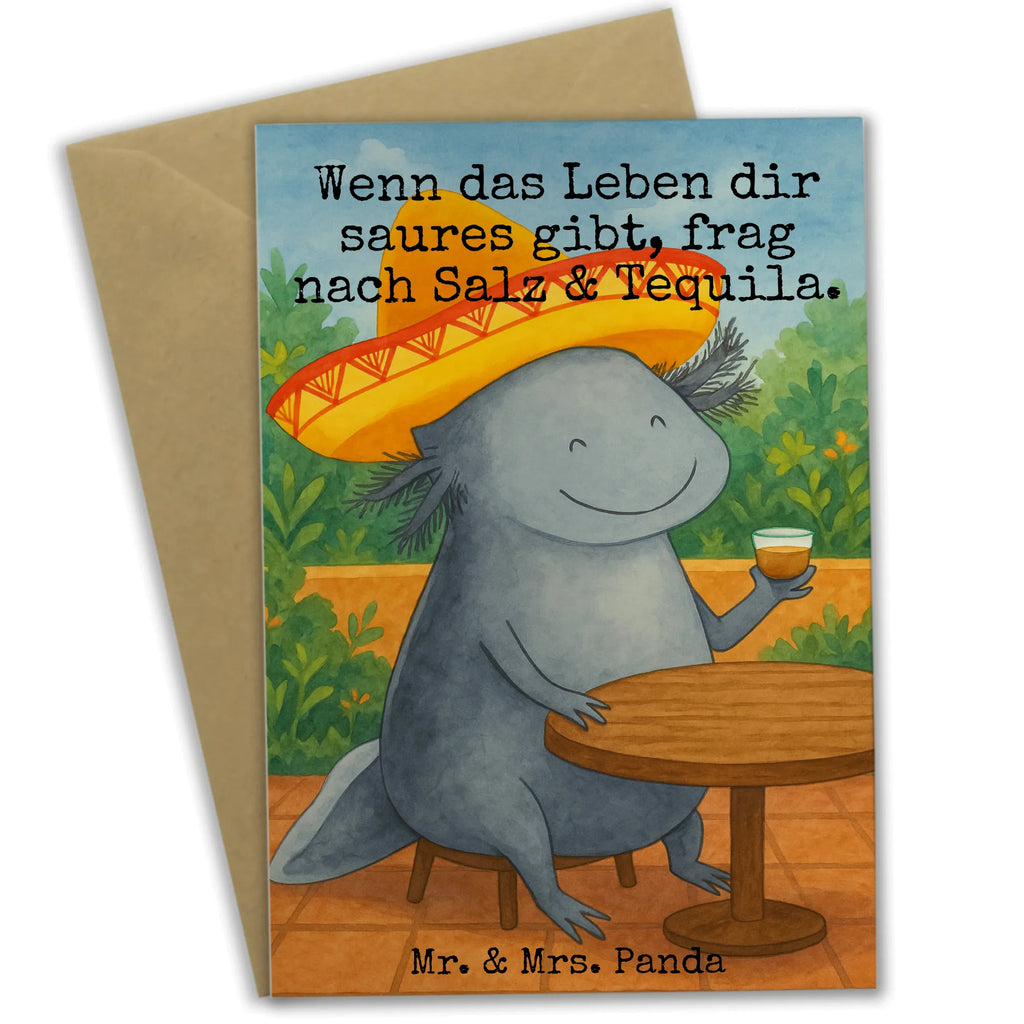 Grußkarte Axolotl Tequila Design Grußkarte, Klappkarte, Einladungskarte, Glückwunschkarte, Hochzeitskarte, Geburtstagskarte, Karte, Ansichtskarten, Axolotl, Molch, Mexico, Mexiko, Sombrero, Zitrone, Tequila, Motivation, Spruch, Schwanzlurch, Lurch, Lurche, Axolot, Feuerdrache, Feuersalamander