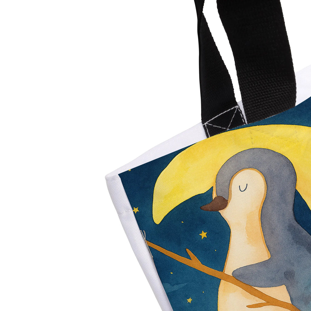 Shopper Penguin moon Design Beutel, Einkaufstasche, Tasche, Strandtasche, Einkaufsbeutel, Shopper, Schultasche, Freizeittasche, Tragebeutel, Schulbeutel, Alltagstasche, Pinguin, Pinguine, Spruch, schlafen, Nachtruhe, Einschlafen, Schlafzimmer, Schlafstörungen, Gästezimmer