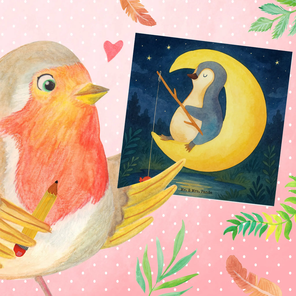 Karta Deluxe pingwin księżyc Design Karte, Grußkarte, Klappkarte, Einladungskarte, Glückwunschkarte, Hochzeitskarte, Geburtstagskarte, Hochwertige Grußkarte, Hochwertige Klappkarte, Pinguin, Pinguine, Spruch, schlafen, Nachtruhe, Einschlafen, Schlafzimmer, Schlafstörungen, Gästezimmer