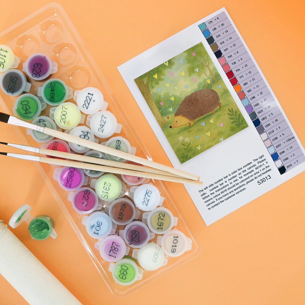 Paint by Numbers Hedgehog hearts Design DIY, Baseln, Kreativität, Kunstwerk, Bastelidee, Malen nach Zahlen, Ausmalbild, Malen, Künstler, Tiermotive, Gute Laune, lustige Sprüche, Tiere, Herz, Kuss, Herzen, Liebe, Vertrauen, Leben, Igel