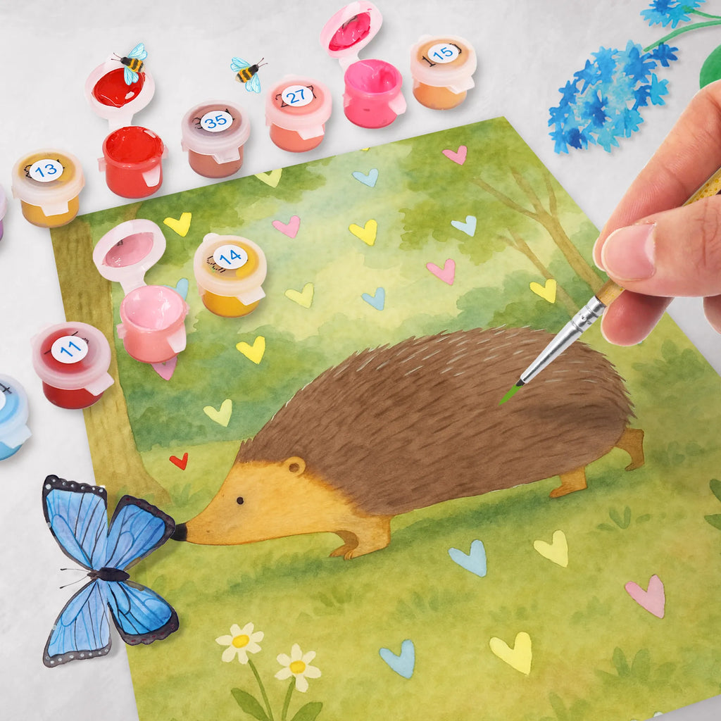 Paint by Numbers Hedgehog hearts Design DIY, Baseln, Kreativität, Kunstwerk, Bastelidee, Malen nach Zahlen, Ausmalbild, Malen, Künstler, Tiermotive, Gute Laune, lustige Sprüche, Tiere, Herz, Kuss, Herzen, Liebe, Vertrauen, Leben, Igel