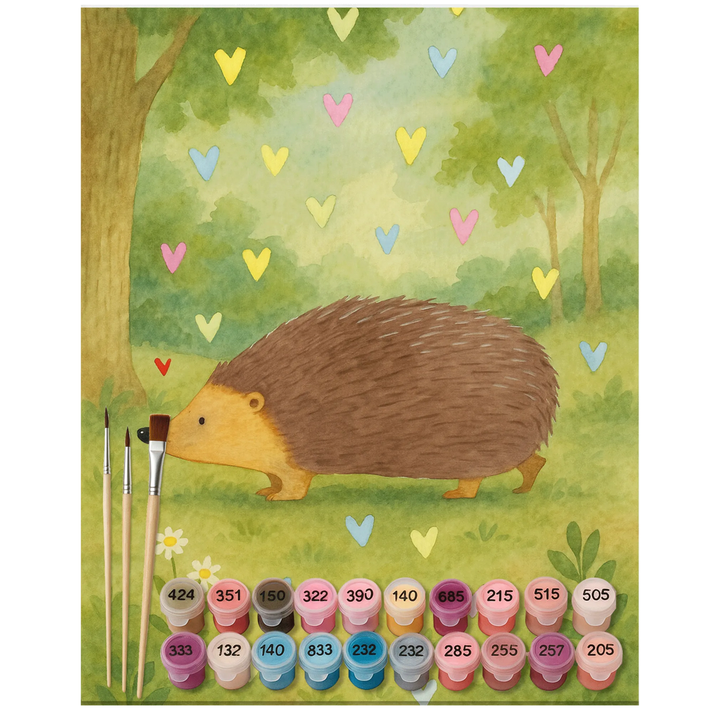 Paint by Numbers Hedgehog hearts Design DIY, Baseln, Kreativität, Kunstwerk, Bastelidee, Malen nach Zahlen, Ausmalbild, Malen, Künstler, Tiermotive, Gute Laune, lustige Sprüche, Tiere, Herz, Kuss, Herzen, Liebe, Vertrauen, Leben, Igel