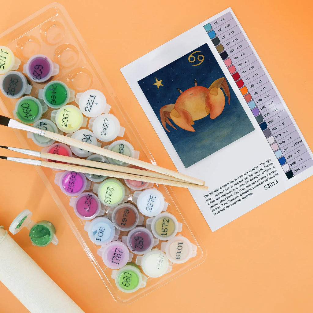 Paint by Numbers Star sign Cancer Design Kunstwerk, Malen, Ausmalbild, Künstler, Malen nach Zahlen, Bastelidee, Baseln, DIY, Kreativität, Tierkreiszeichen, Sternzeichen, Horoskop, Astrologie, Aszendent, Krabbe, Geschenk Juli, Krebs Geschenk, Geschenk Meer, Meerestier, Krebse, Geschenk Juni, Geburtstag Juni, Geburtstag Juli, Krebs Sternzeichen