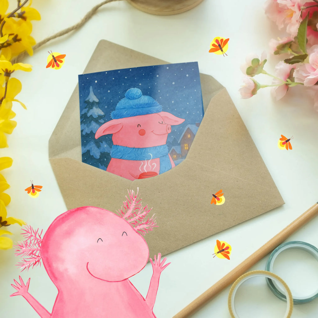 Greetings card Pig Mulled wine Design Grußkarte, Klappkarte, Einladungskarte, Glückwunschkarte, Hochzeitskarte, Geburtstagskarte, Karte, Ansichtskarten, Winter, Weihnachten, Weihnachtsdeko, Nikolaus, Advent, Heiligabend, Wintermotiv, Glühschwein, Glühwein, Weihnachtsmarkt, Punsch