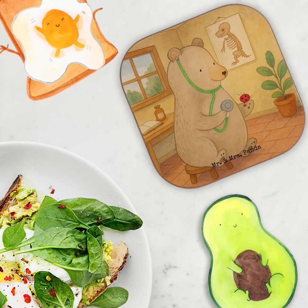 Square coaster bear Physician Design Untersetzer, Bierdeckel, Glasuntersetzer, Untersetzer Gläser, Getränkeuntersetzer, Untersetzer aus Holz, Untersetzer für Gläser, Korkuntersetzer, Untersetzer Holz, Holzuntersetzer, Tassen Untersetzer, Untersetzer Design, Bär, Teddy, Teddybär, Arzt, Ärztin, Doktor, Professor, Doktorin, Professorin