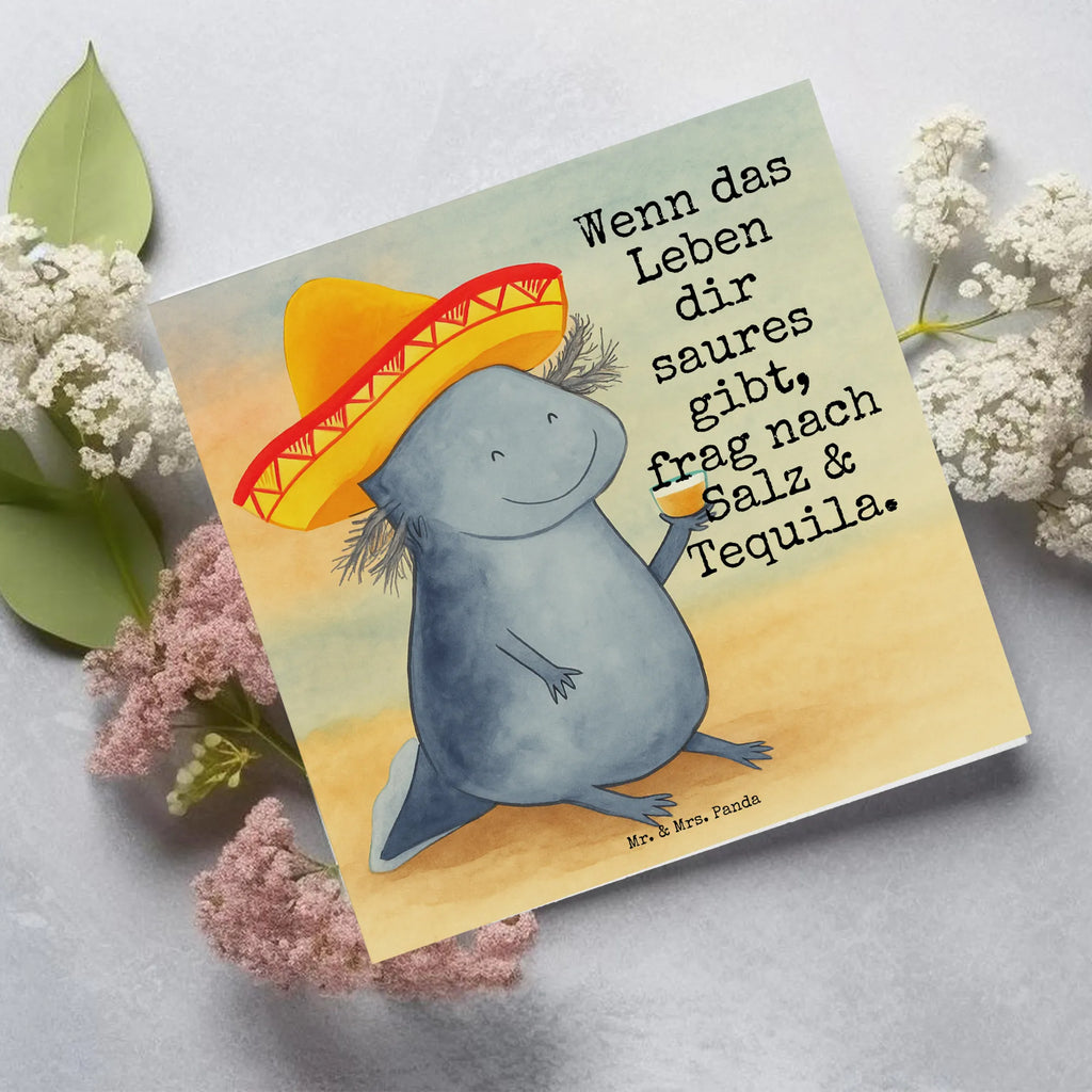 Deluxe Karte Axolotl Tequila Design Karte, Grußkarte, Klappkarte, Einladungskarte, Glückwunschkarte, Hochzeitskarte, Geburtstagskarte, Hochwertige Grußkarte, Hochwertige Klappkarte, Axolotl, Molch, Mexico, Mexiko, Sombrero, Zitrone, Tequila, Motivation, Spruch, Schwanzlurch, Lurch, Lurche, Axolot, Feuerdrache, Feuersalamander