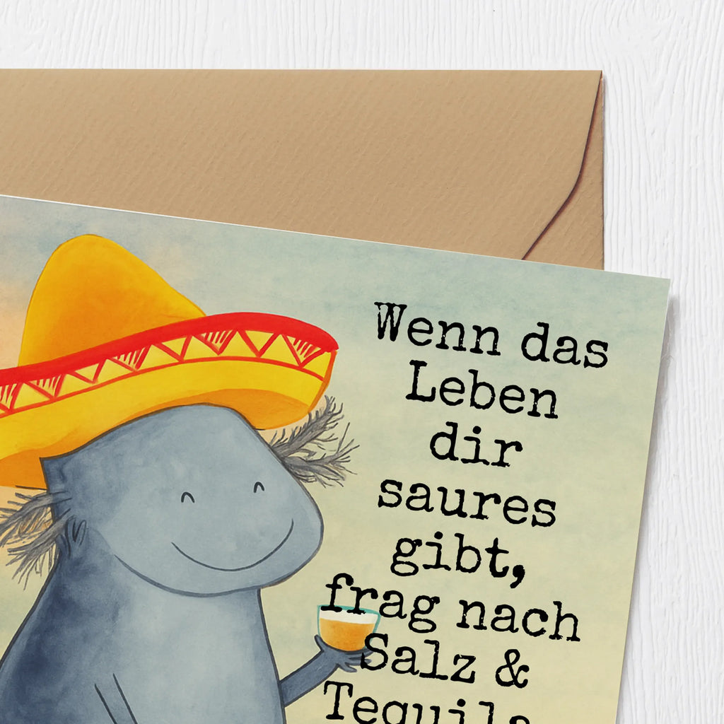 Deluxe Karte Axolotl Tequila Design Karte, Grußkarte, Klappkarte, Einladungskarte, Glückwunschkarte, Hochzeitskarte, Geburtstagskarte, Hochwertige Grußkarte, Hochwertige Klappkarte, Axolotl, Molch, Mexico, Mexiko, Sombrero, Zitrone, Tequila, Motivation, Spruch, Schwanzlurch, Lurch, Lurche, Axolot, Feuerdrache, Feuersalamander