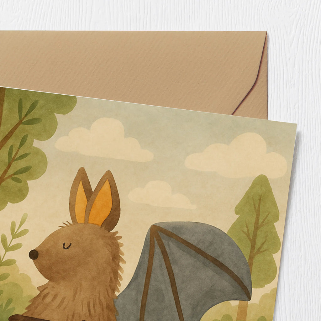 Karta Deluxe Nietoperz siedzenie Design Karte, Grußkarte, Klappkarte, Einladungskarte, Glückwunschkarte, Hochzeitskarte, Geburtstagskarte, Hochwertige Grußkarte, Hochwertige Klappkarte, Tiermotive, Gute Laune, lustige Sprüche, Tiere, Fledermaus, Fledermäuse, Motivation, entspannen