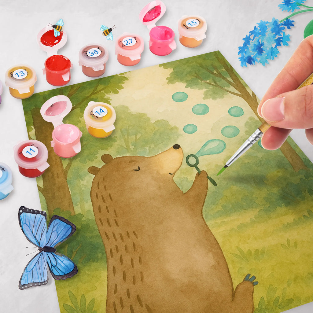 Paint by Numbers bear soap bubbles Design Kunstwerk, Malen nach Zahlen, Ausmalbild, Bär, Teddy, Teddybär, Seifenblasen Bär Lustig Sein Glücklich Traurig Happy