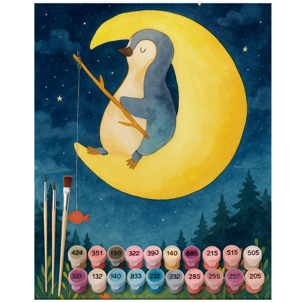Paint by Numbers Penguin moon Design Penguin, North Pole, Winter, Penguins, sleep, penguins, guest room, bedroom, night's rest, insomnia, saying, falling asleep