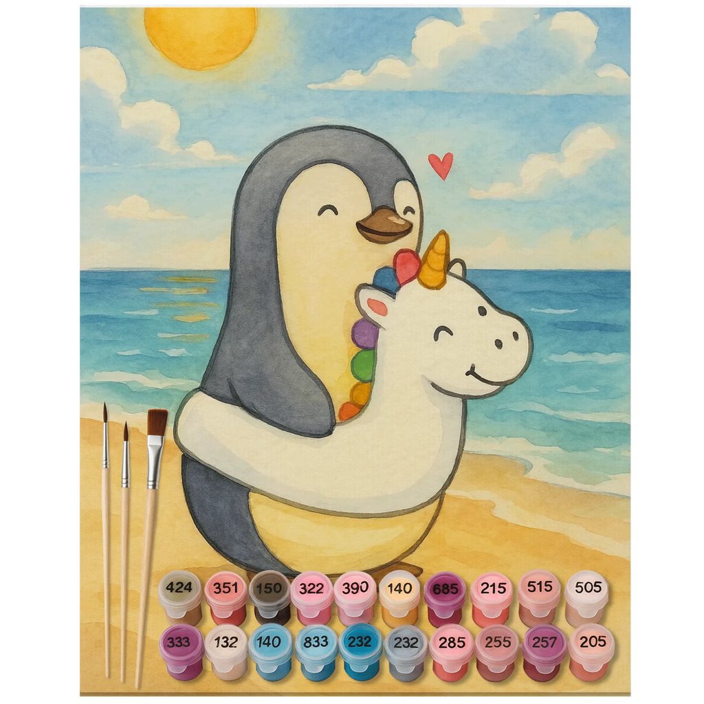 Paint by Numbers Penguin swim ring Design Summer, summer themes, vacation themes, products for vacationers, summer products