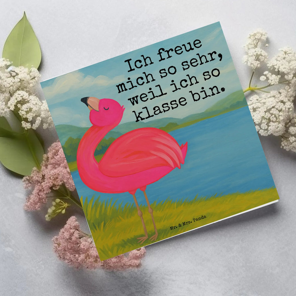 Deluxe Karte Flamingo Stolz Design Karte, Grußkarte, Klappkarte, Einladungskarte, Glückwunschkarte, Hochzeitskarte, Geburtstagskarte, Hochwertige Grußkarte, Hochwertige Klappkarte, Flamingo, stolz, Freude, Selbstliebe, Selbstakzeptanz, Freundin, beste Freundin, Tochter, Mama, Schwester