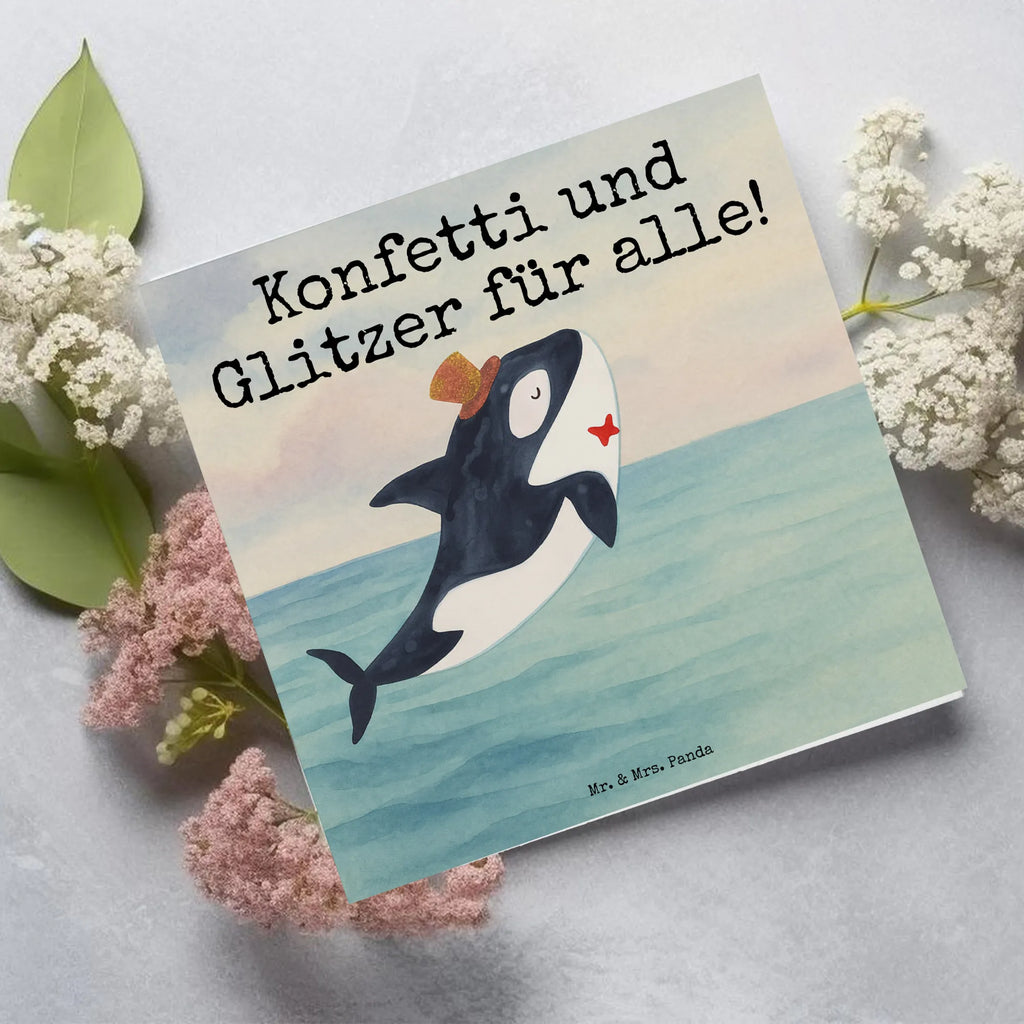Deluxe Karte Orca Zylinder Design Karte, Grußkarte, Klappkarte, Einladungskarte, Glückwunschkarte, Hochzeitskarte, Geburtstagskarte, Hochwertige Grußkarte, Hochwertige Klappkarte, Meerestiere, Meer, Urlaub, Narwal, Glitter, Konfetti, Glitzer, Geburtstag, Feier, Fete, Fest, Glückwunsch, Orca